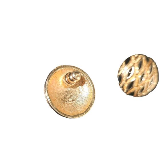 Vintage Black & Gold Lattice Print Post Earrings - Picture 2 of 3